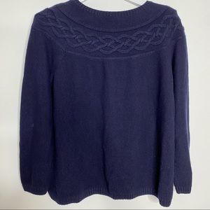 Talbots Cashmere Cotton Cable
Yoke Knit Navy Blue Crewneck Sweater Petite XL